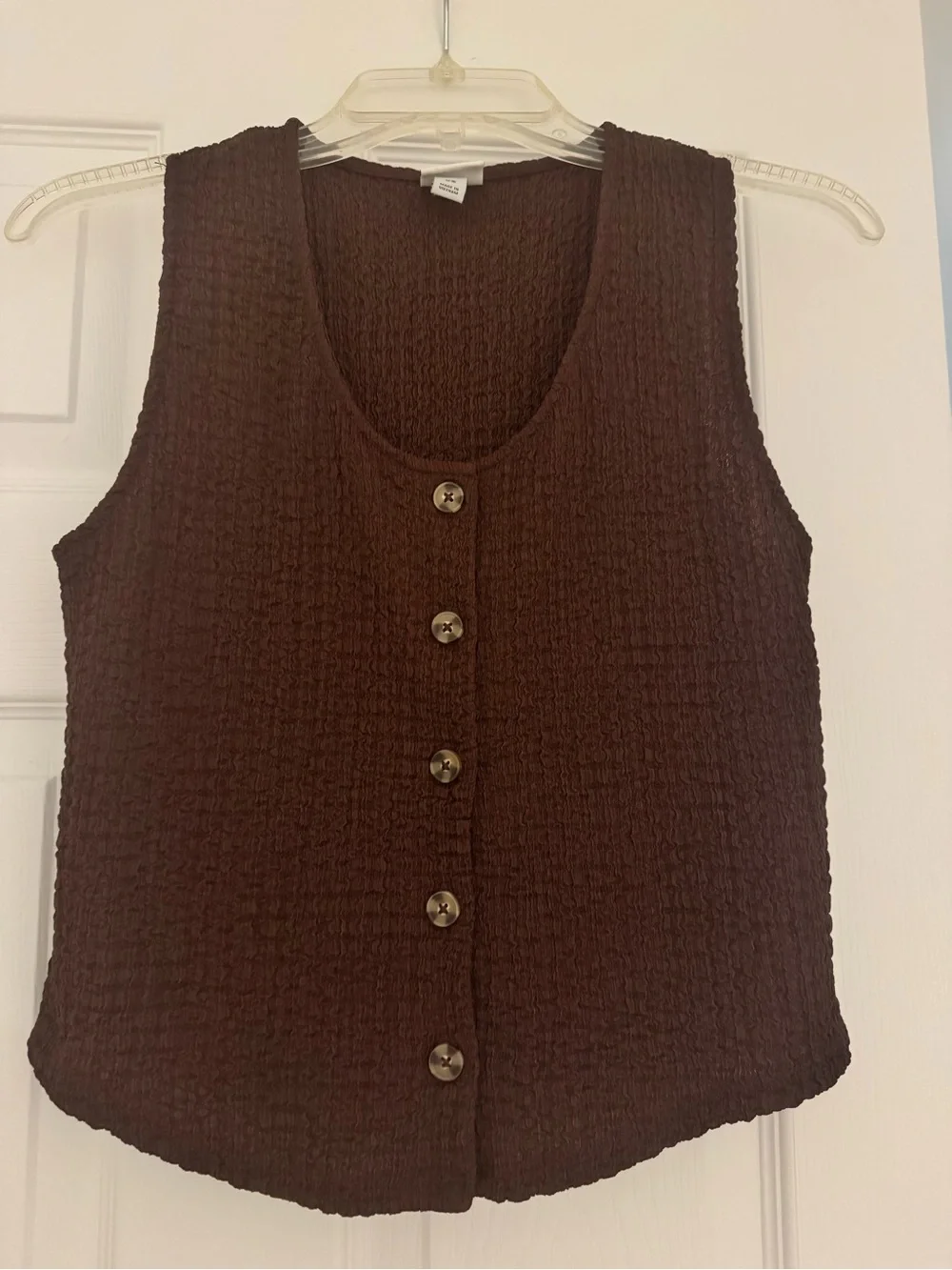 Brown Textured Button-Front Tank Top